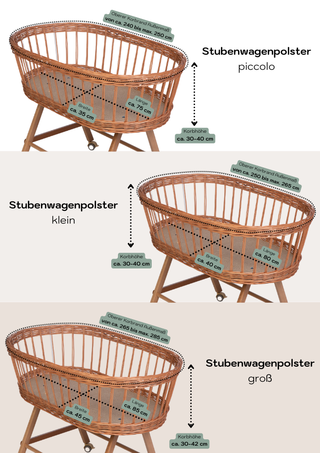 Cream Stubenwagen cotton bumper pad with tie straps, available in piccolo, small, and large sizes. - Mionido - Stubenwagenpolster (Baumwolle)