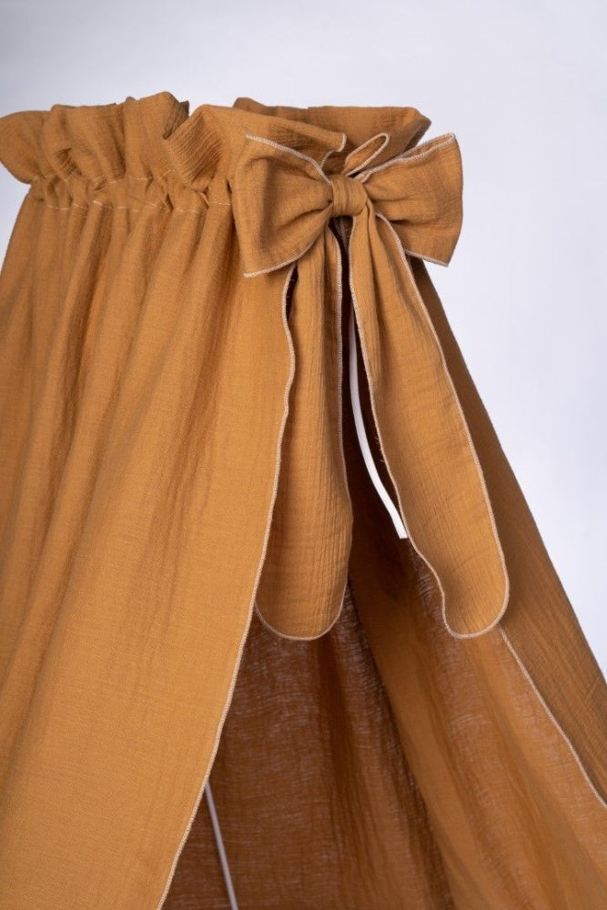 Taupe muslin canopy with large decorative bow, airy fabric draping for Stubenwagen. - Mionido - Bollerwagen Tony (natur)